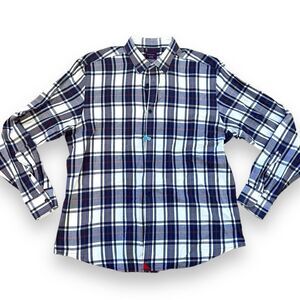 UNTUCKit Mens Shirt Long Sleeves Button Up Cotton Plaid Navy White Size XL